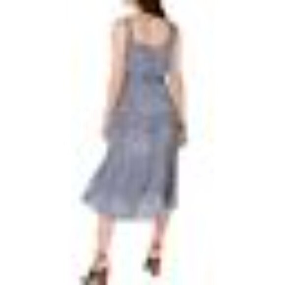 NWT MICHAEL KORS Belted Midi Dress Tiered Sleeveless Blue White Navy Size XXS - Picture 8 of 8